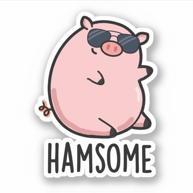 Hamsome Funny Pig Pun Aufkleber (Vorderseite)