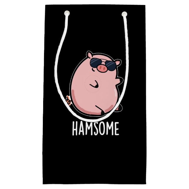 Hamsome Funny Pig Pun Dark BG Kleine Geschenktüte (Vorderseite)