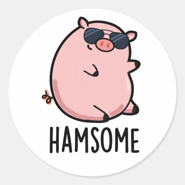 Hamsome Funny Pig Pun Runder Aufkleber (Vorderseite)