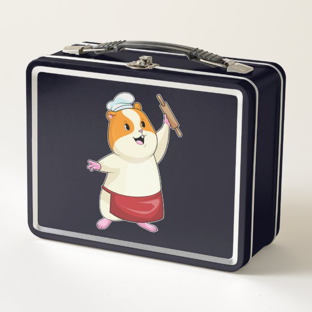 Hamster als Baker mit rollendem Button Metall Brotdose (Vorderseite)