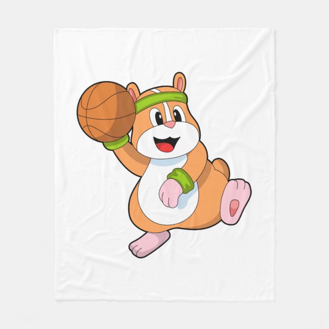 Hamster als Basketballspieler mit Basketball Fleecedecke (Vorderseite)