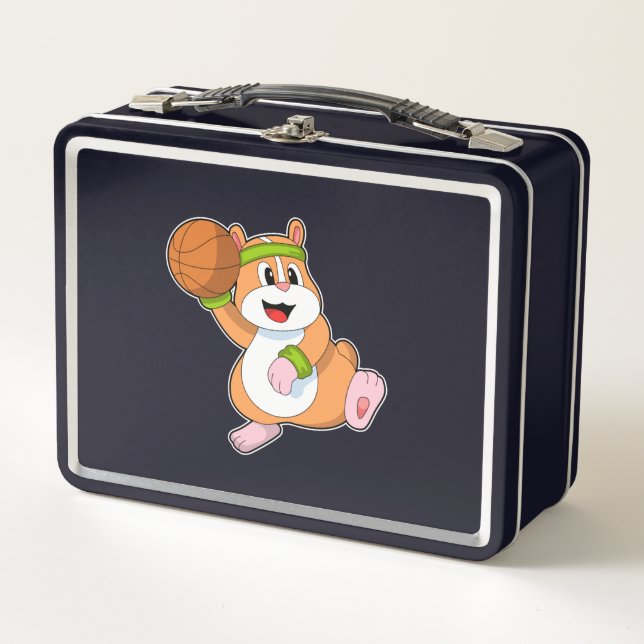 Hamster als Basketballspieler mit Basketball Metall Brotdose (Vorderseite)