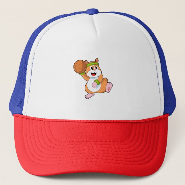 Hamster als Basketballspieler mit Basketball Truckerkappe (Vorderseite)
