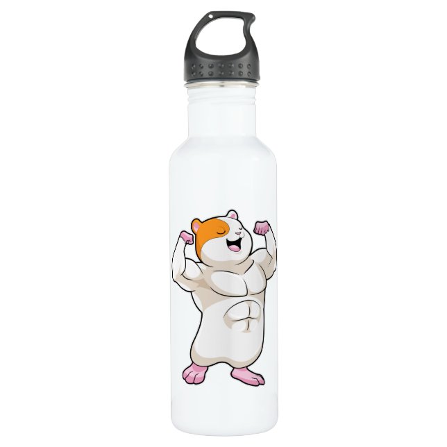 Hamster als Bodybuilder mit großen Muskeln Edelstahlflasche (Vorderseite)