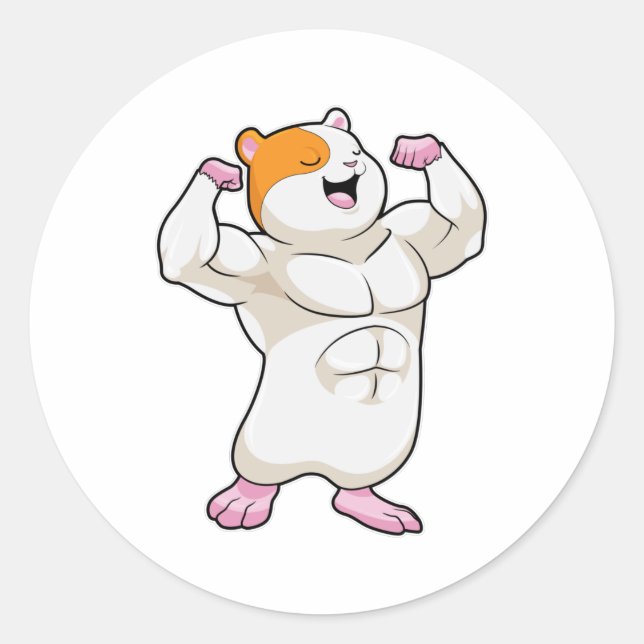 Hamster als Bodybuilder mit großen Muskeln Runder Aufkleber (Vorderseite)