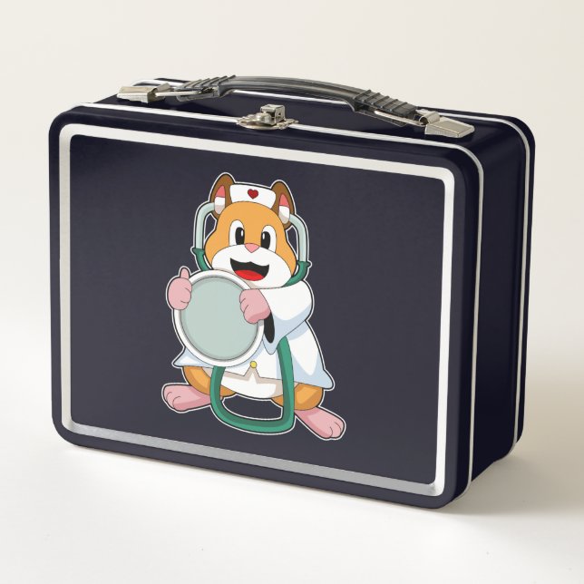 Hamster als Doktor mit Stethoscope.PNG Metall Brotdose (Vorderseite)