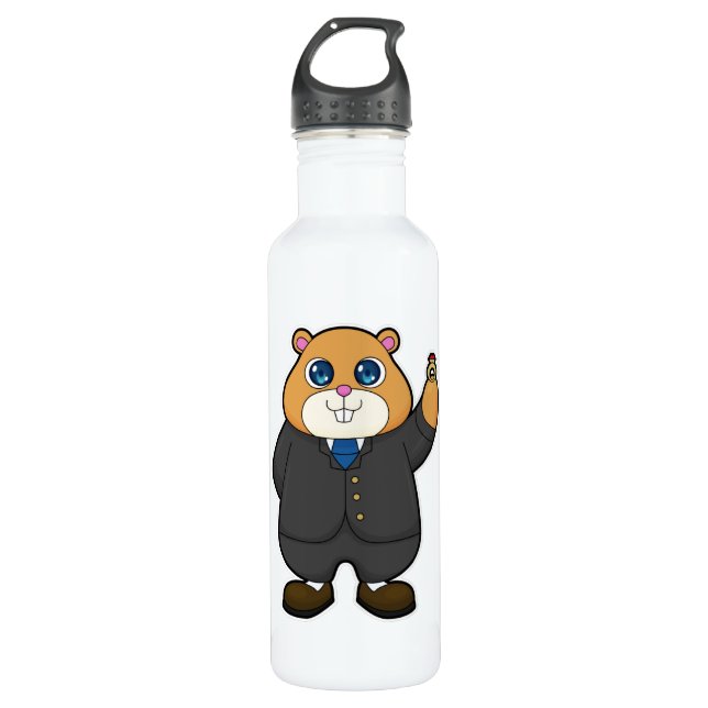 Hamster als Groom mit Ehering Edelstahlflasche (Vorderseite)