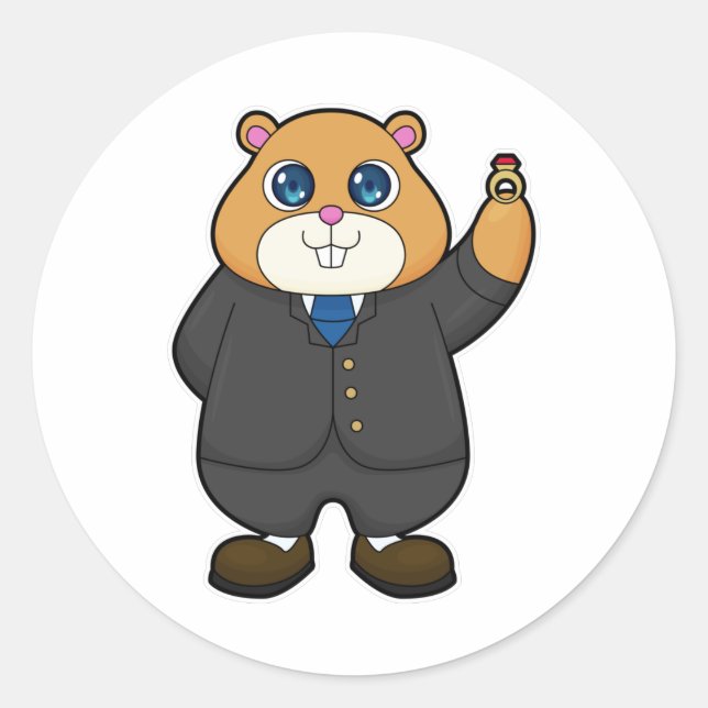 Hamster als Groom mit Ehering Runder Aufkleber (Vorderseite)