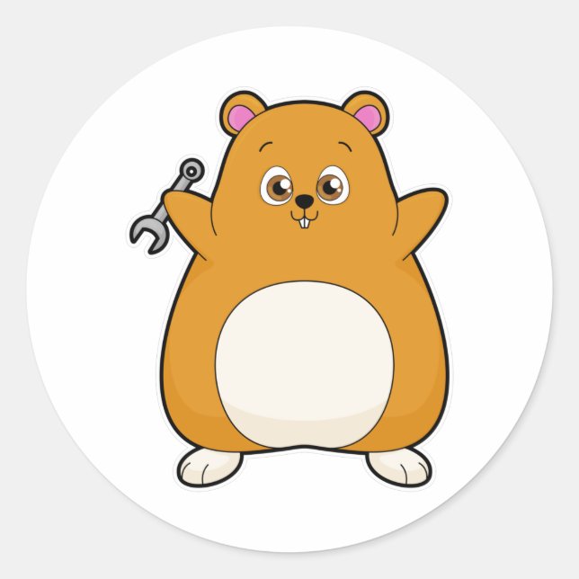 Hamster als Mechanik mit Schraubenschlüssel Runder Aufkleber (Vorderseite)