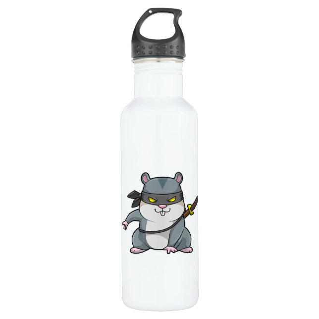 Hamster als Ninja in Kampfkunst mit Schwert Edelstahlflasche (Vorderseite)