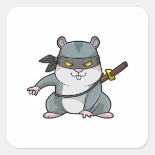 Hamster als Ninja in Kampfkunst mit Schwert Quadratischer Aufkleber