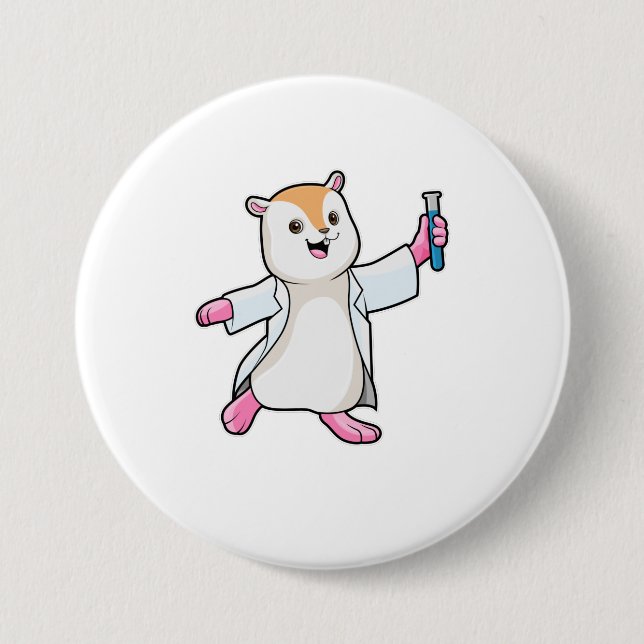 Hamster als Scientist mit Prüfröhre Button (Vorderseite)
