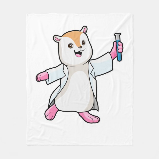 Hamster als Scientist mit Prüfröhre Fleecedecke (Vorderseite)
