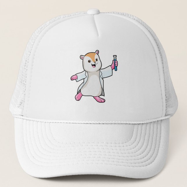 Hamster als Scientist mit Prüfröhre Truckerkappe (Vorderseite)