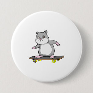 Hamster als Skater mit Skateboard Button