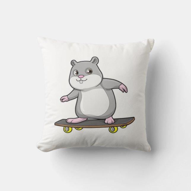 Hamster als Skater mit Skateboard Kissen (Vorderseite)