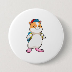 Hamster als Student mit Backpack & Cap Button