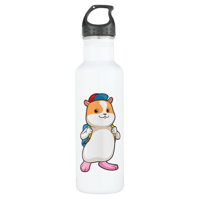 Hamster als Student mit Backpack & Cap Edelstahlflasche (Vorderseite)