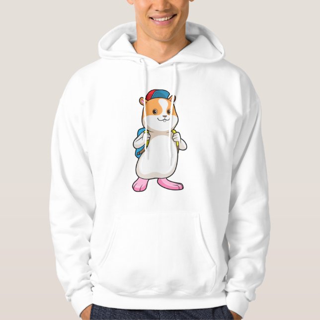 Hamster als Student mit Backpack & Cap Hoodie (Vorderseite)