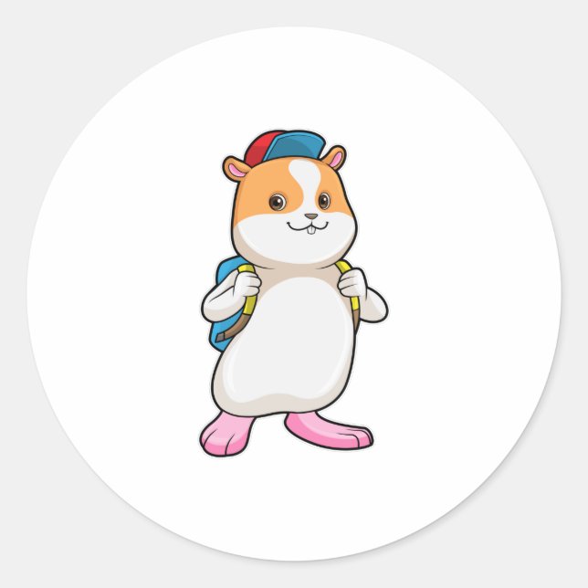 Hamster als Student mit Backpack & Cap Runder Aufkleber (Vorderseite)