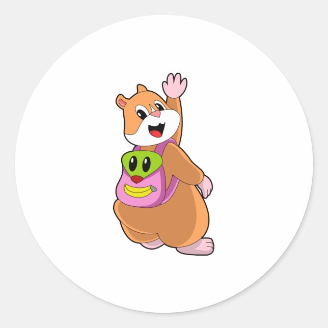 Hamster als Student mit Backpack.PNG Runder Aufkleber (Vorderseite)