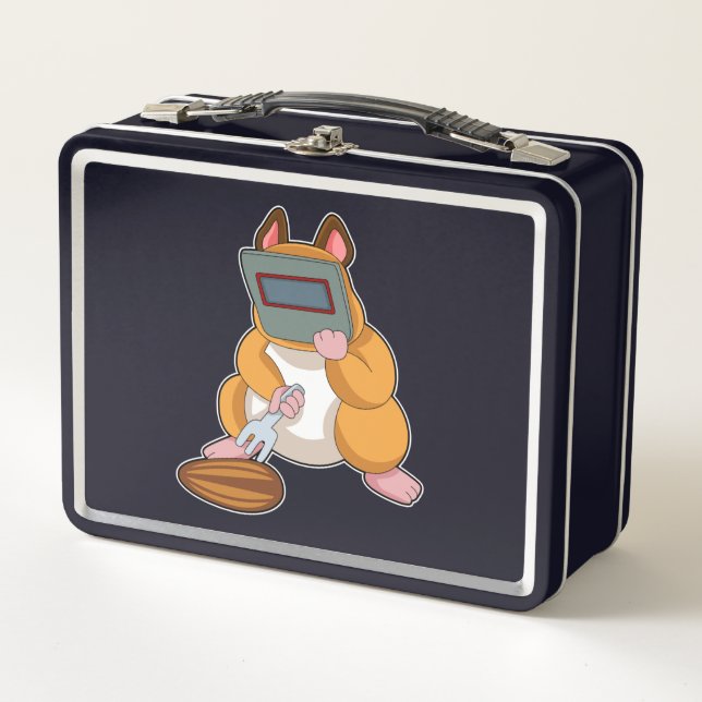 Hamster als Welder.PNG Metall Brotdose (Vorderseite)
