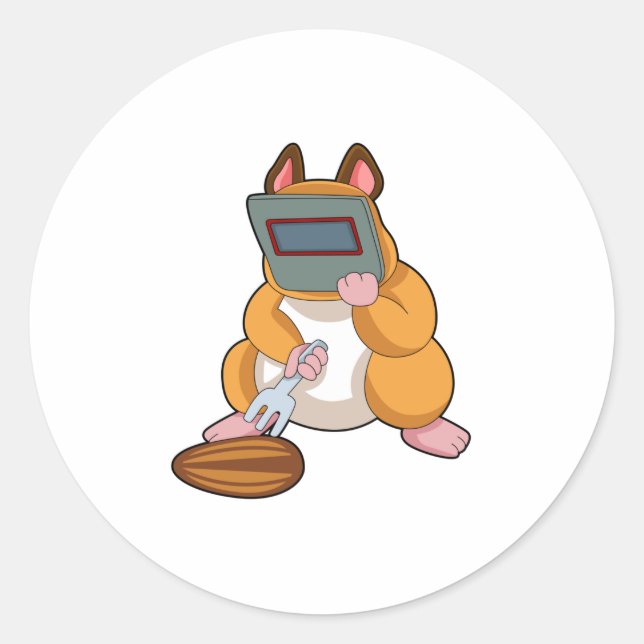 Hamster als Welder.PNG Runder Aufkleber (Vorderseite)