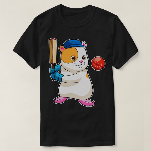 Hamster am Cricket mit Cricket Fledermaus-Cap T-Shirt (Design vorne)