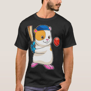 Hamster am Cricket mit Cricket Fledermaus-Cap T-Shirt
