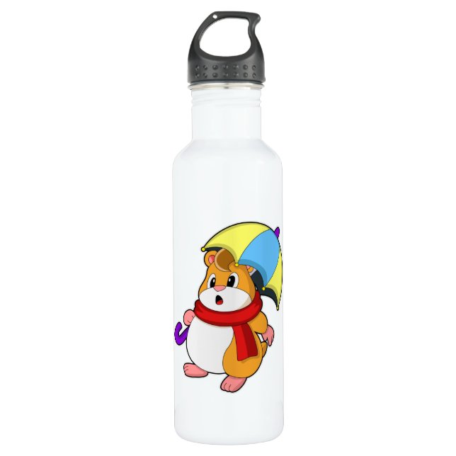 Hamster am Regen mit Umbrella Edelstahlflasche (Vorderseite)