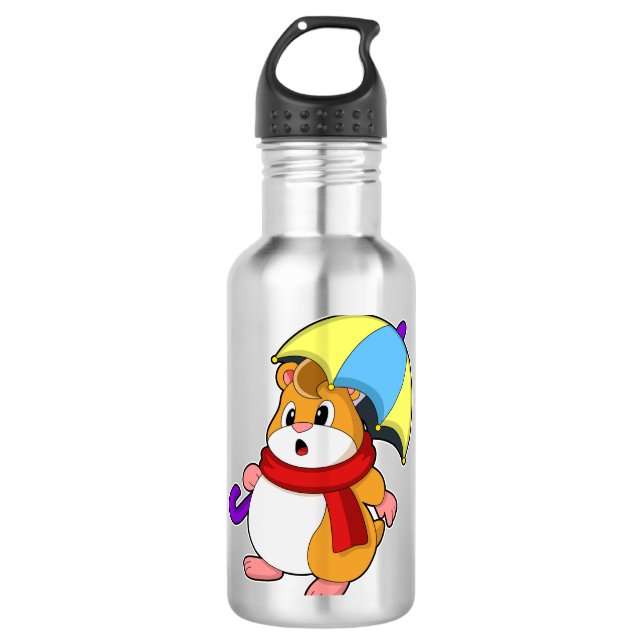 Hamster am Regen mit Umbrella Edelstahlflasche (Vorderseite)