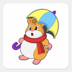 Hamster am Regen mit Umbrella Quadratischer Aufkleber