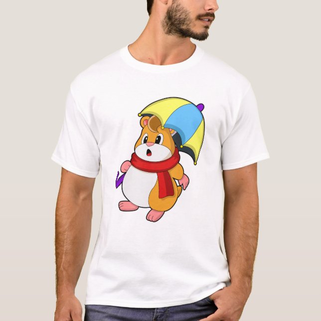 Hamster am Regen mit Umbrella T-Shirt (Vorderseite)