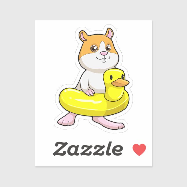 Hamster am Strand mit Duck als Swim-Ring Aufkleber (Blatt)