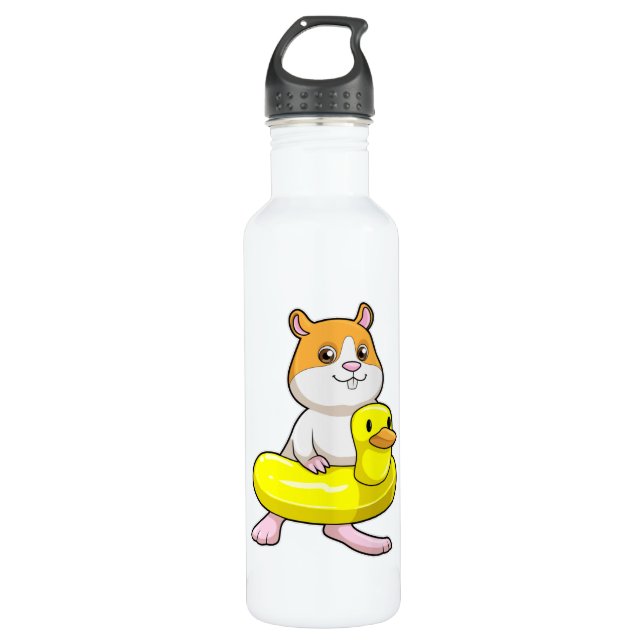 Hamster am Strand mit Duck als Swim-Ring Edelstahlflasche (Vorderseite)