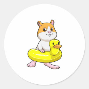Hamster am Strand mit Duck als Swim-Ring Runder Aufkleber