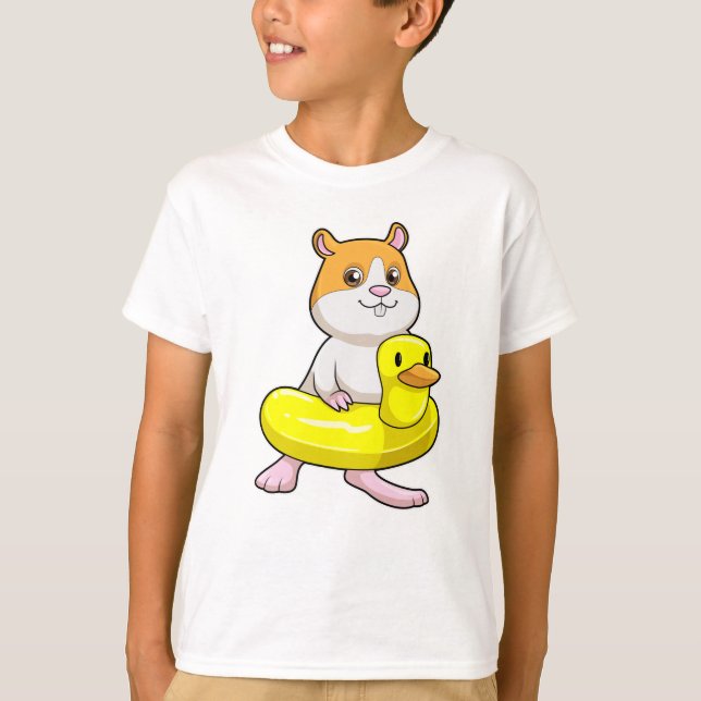 Hamster am Strand mit Duck als Swim-Ring T-Shirt (Vorderseite)