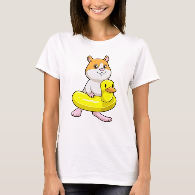 Hamster am Strand mit Duck als Swim-Ring T-Shirt (Vorderseite)