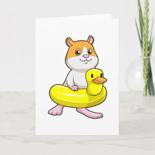 Hamster am Strand mit Ente als Schwimmring Karte