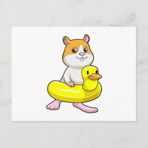 Hamster am Strand mit Ente als Schwimmring Postkarte
