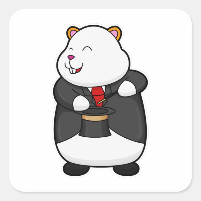 Hamster as Magician with Magic wand & Hat Quadratischer Aufkleber (Vorderseite)