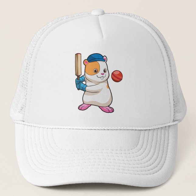 Hamster auf Cricket mit Cricket-Fledermaus und Cap Truckerkappe (Vorderseite)