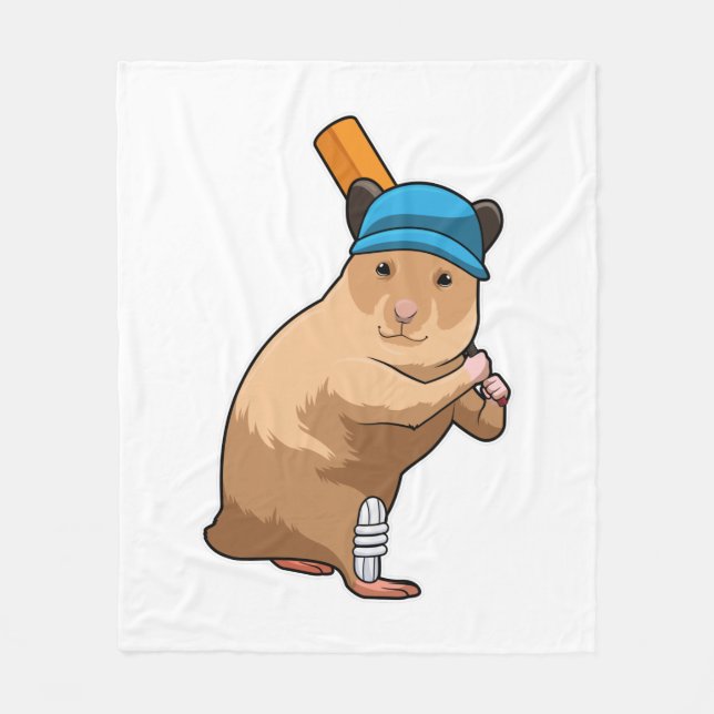 Hamster auf Cricket mit Cricket-Schläger Fleecedecke (Vorderseite)