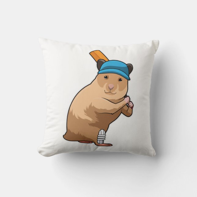 Hamster auf Cricket mit Cricket-Schläger Kissen (Vorderseite)