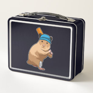 Hamster auf Cricket mit Cricket-Schläger Metall Brotdose