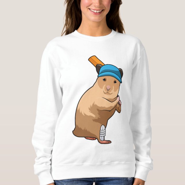 Hamster auf Cricket mit Cricket-Schläger Sweatshirt (Vorderseite)