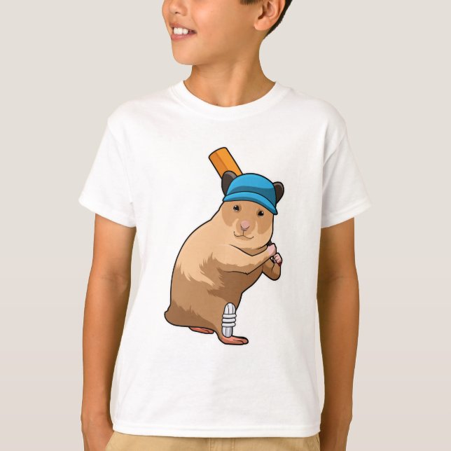 Hamster auf Cricket mit Cricket-Schläger T-Shirt (Vorderseite)