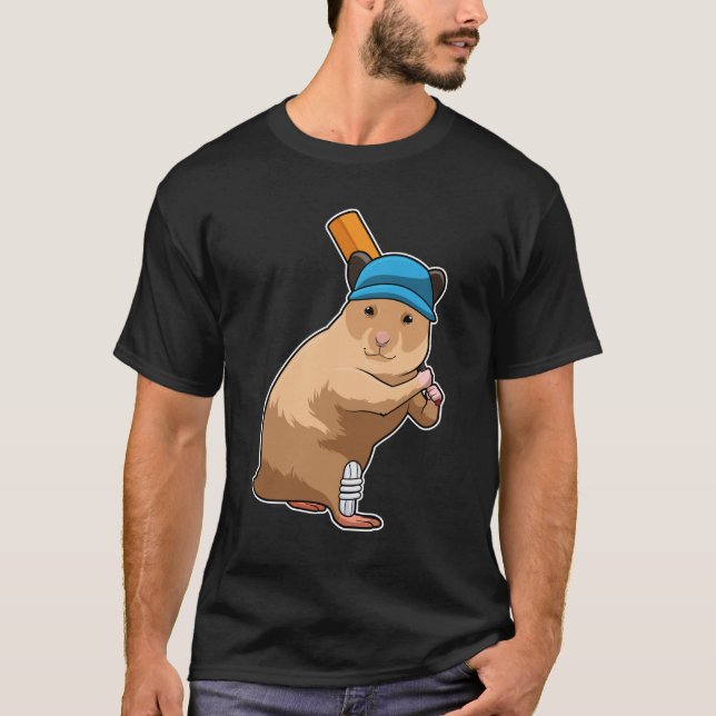Hamster auf Cricket mit Cricket-Schläger T-Shirt (Vorderseite)