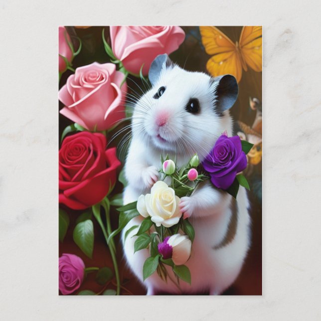 Hamster Avec Carte Postale Rose (Devant)