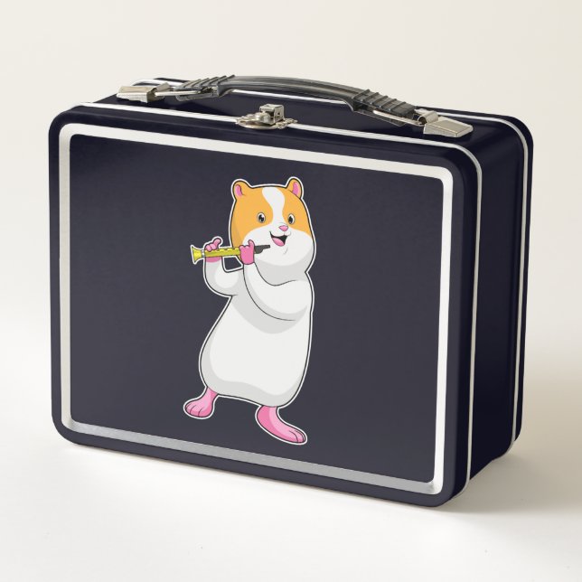 Hamster bei Musik mit Flute Metall Brotdose (Vorderseite)